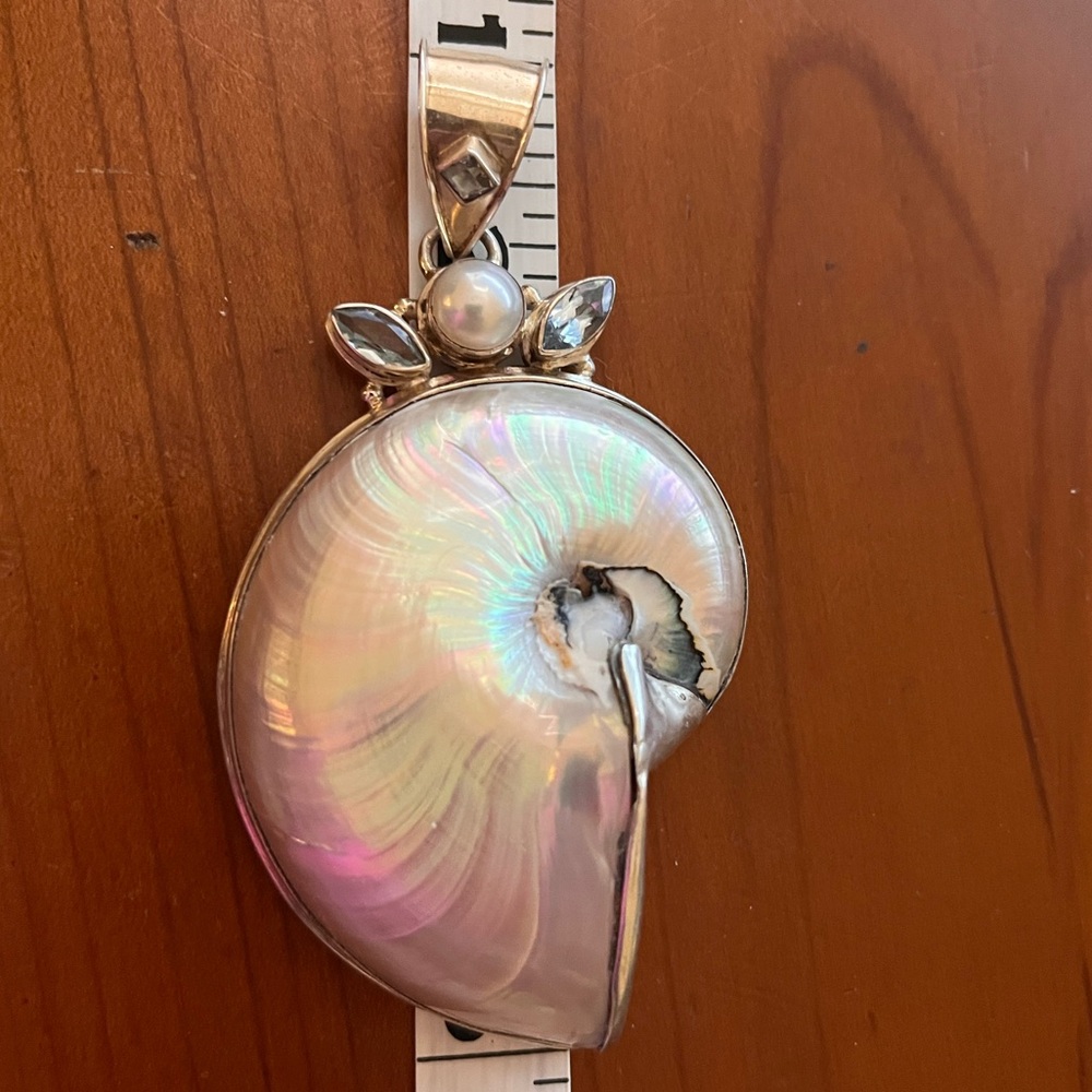 This is a Large Pendant 925 sterling silver mother-of-pearl nautilus shell - Picture 8 of 8